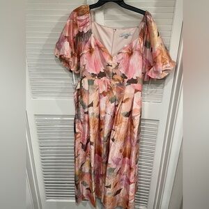 Julia Jordan Pink & Peach Floral Midi Dress with Puff Sleeves -sold at Nordstrom